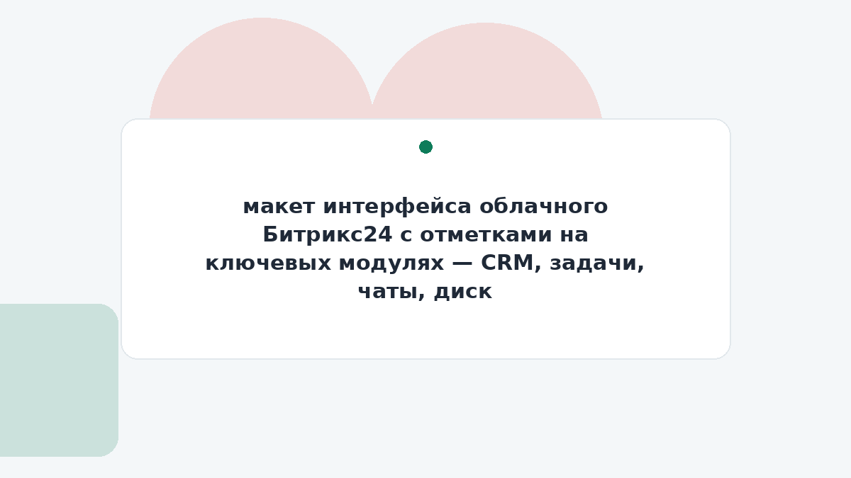 макет интерфейса облачного Битрикс24 с отметками на ключевых модулях — CRM, задачи, чаты, диск