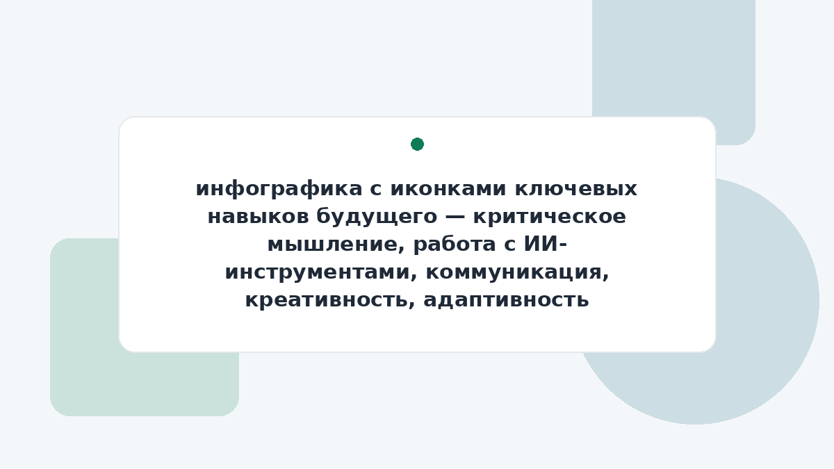 инфографика с иконками ключевых навыков будущего — критическое мышление, работа с ИИ-инструментами, коммуникация, креативность, адаптивность