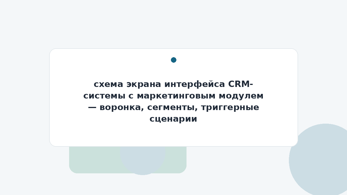 схема экрана интерфейса CRM-системы с маркетинговым модулем — воронка, сегменты, триггерные сценарии