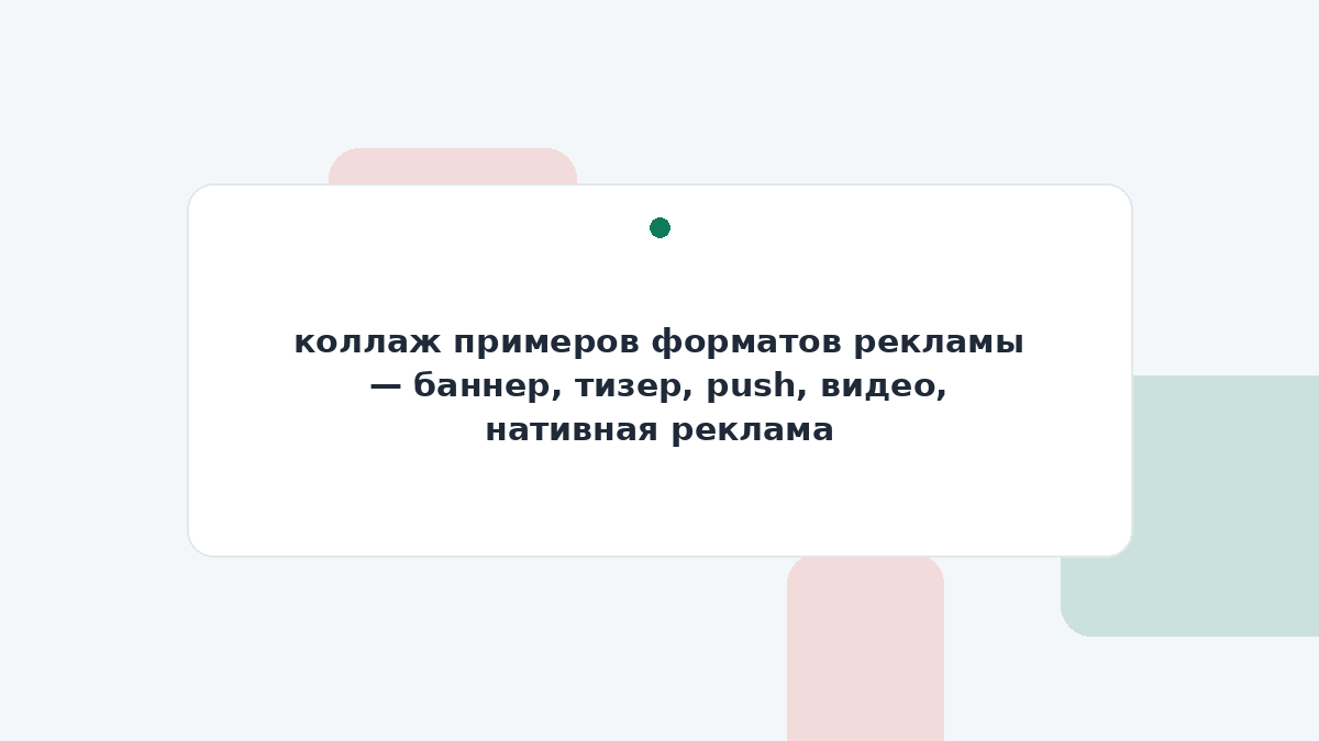 коллаж примеров форматов рекламы — баннер, тизер, push, видео, нативная реклама